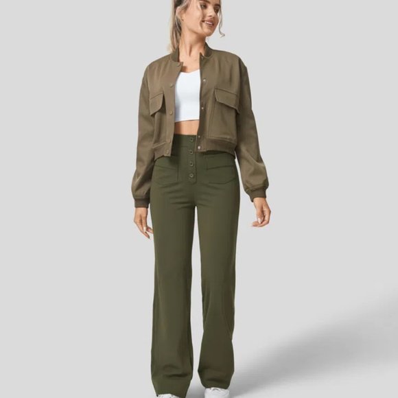 HALARA Women's High Waisted Button Multiple Pockets Straight Leg Casual Pants - Picture 9 of 14